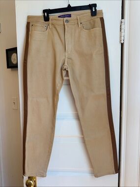 Ralph Lauren purple label Beige Straight Jeans with Brown leather Side Stripes